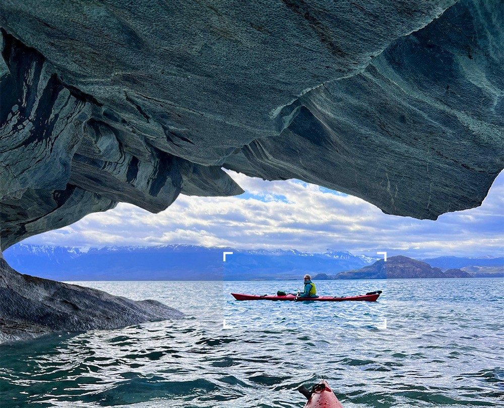 First-person view captured while kayaking outdoors