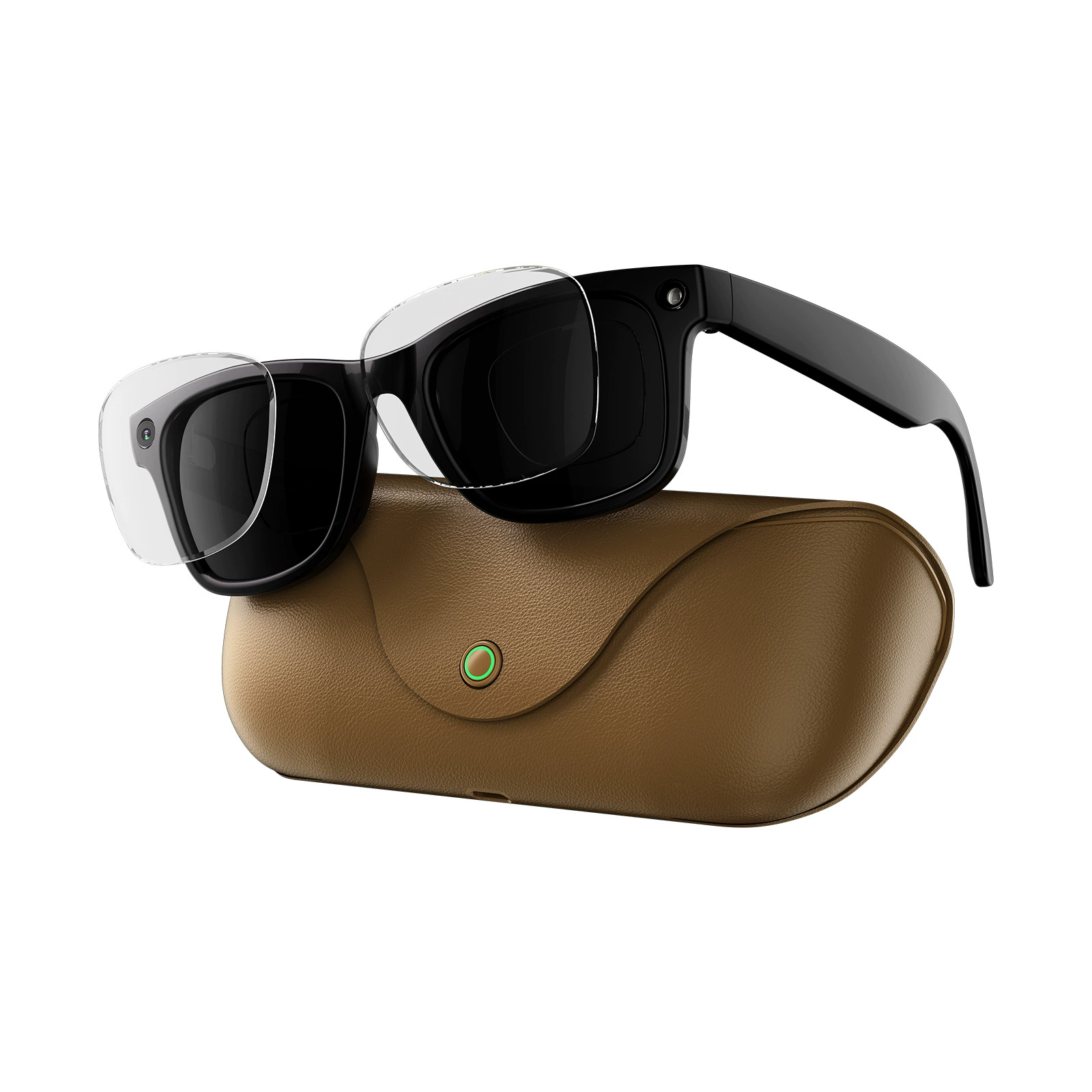 AI smart glasses Pro with charging case and three lens sets