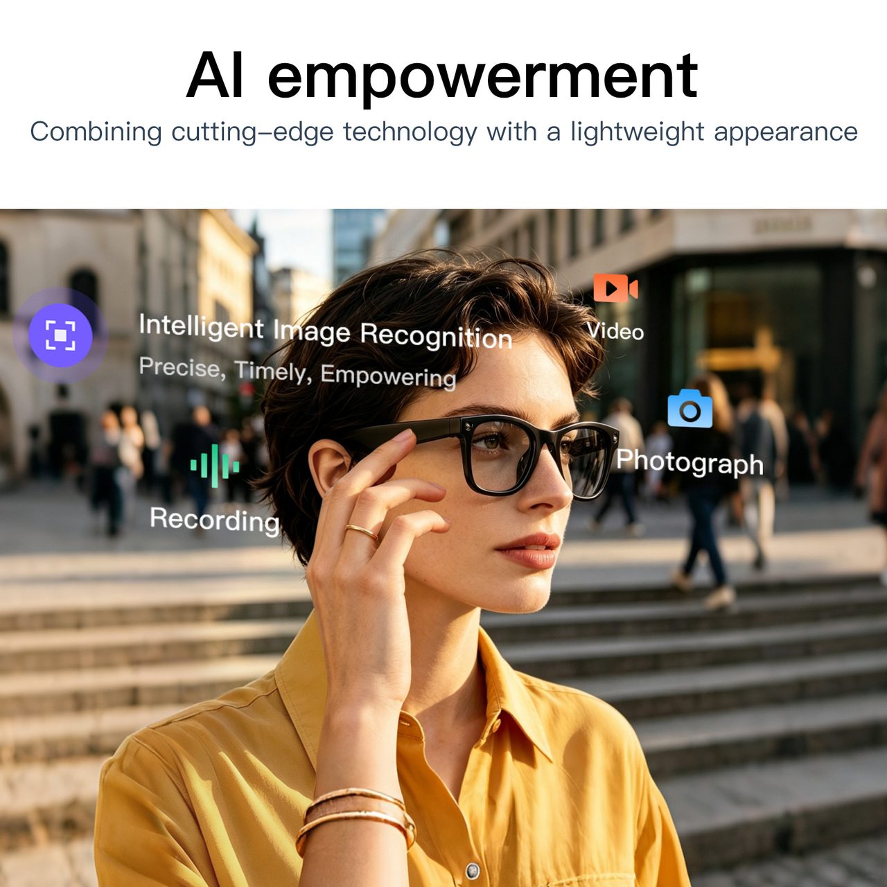 AI glasses features: image recognition, video, photo and voice recording