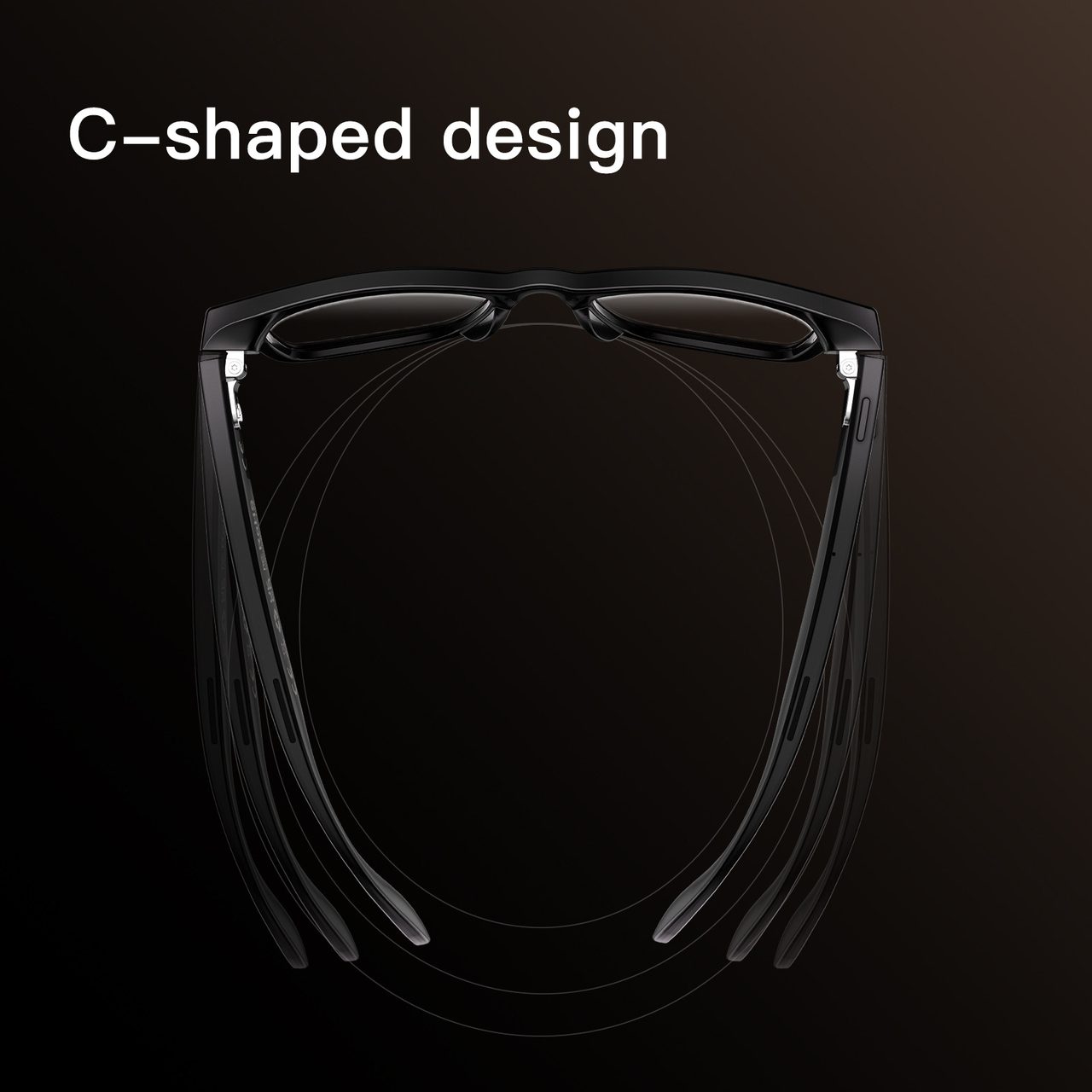 Flexible C-shaped temple design fits different head widths