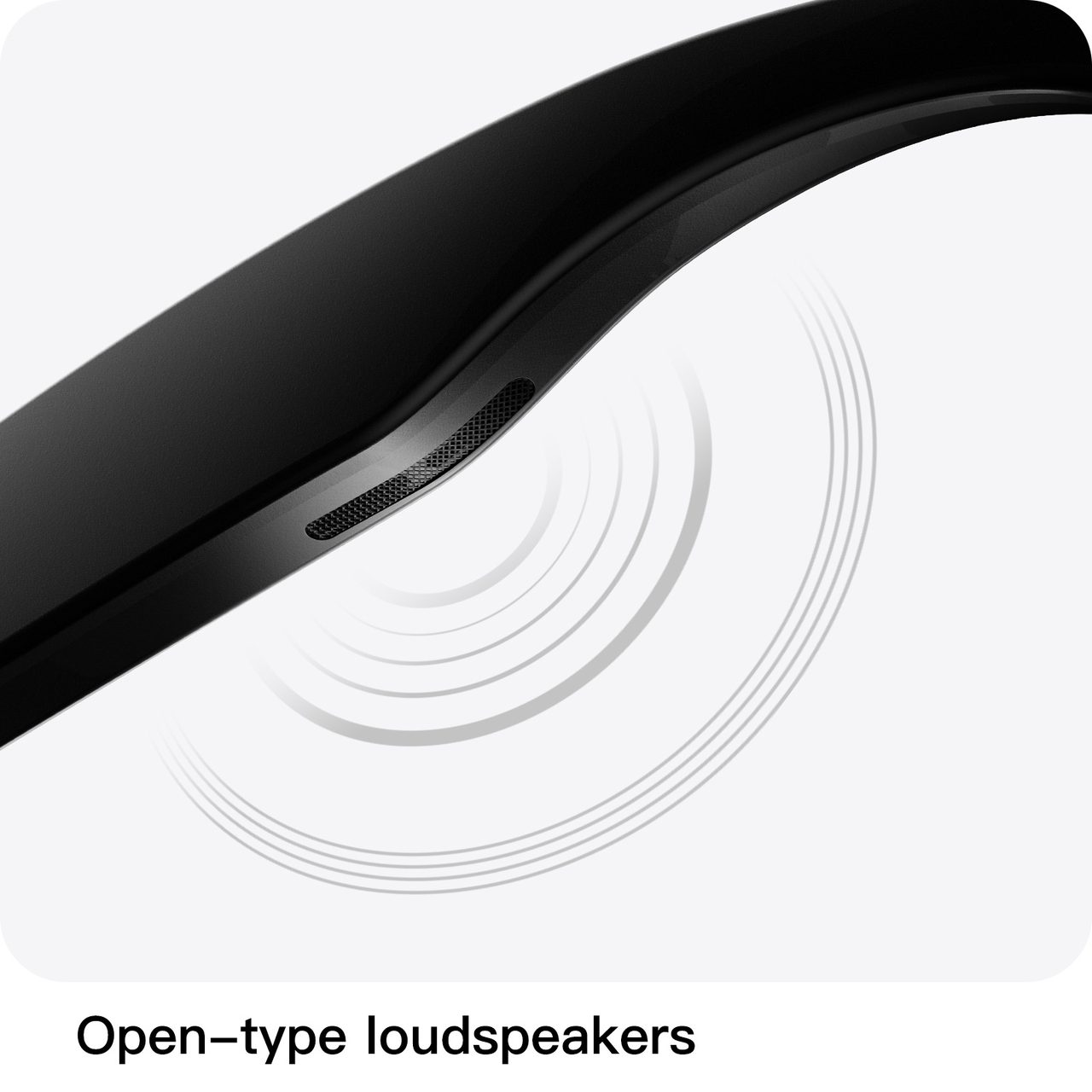Open-type loudspeaker grille on the glasses temple