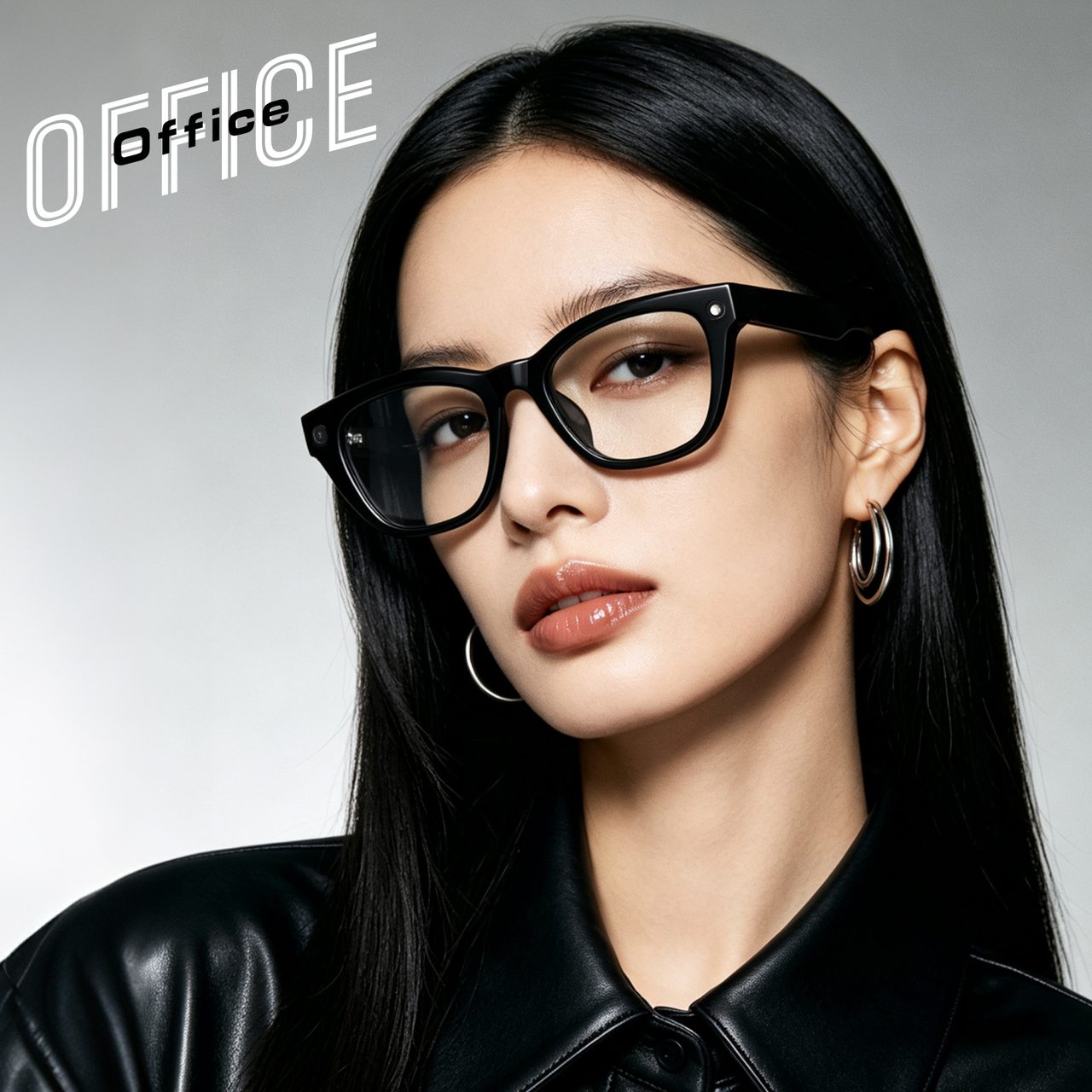 Clear-lens AI glasses worn in an office setting